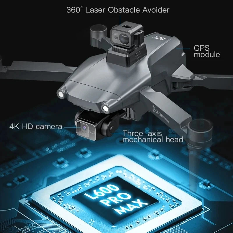 Drone Profesional L600 Pro Max GPS – Cámara Dual 4K HD, Estabilizador 3 Ejes, Motor Brushless, Evitación de Obstáculos, 5G WiFi RC