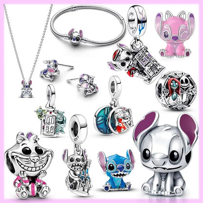 Collar, Aretes y Charm Disney Stitch | Compatible Pandora Pulsera Mujer DIY