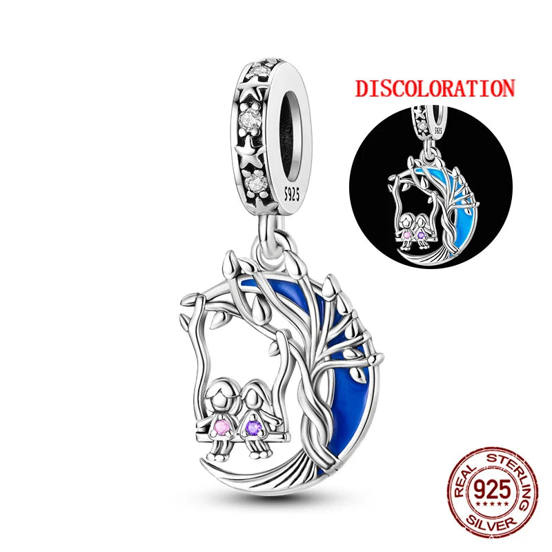 Charm luna y estrellas luminoso plata 925 – Abalorio brillante para pulsera tipo Pandora mujer