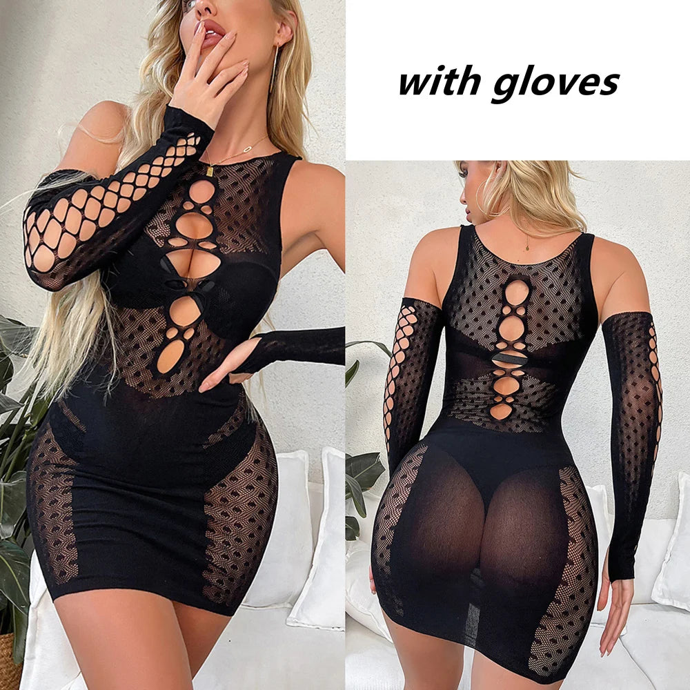 Mini Vestido Nocturno Mujer 2025 | Lencería Sexy de Encaje y Malla
