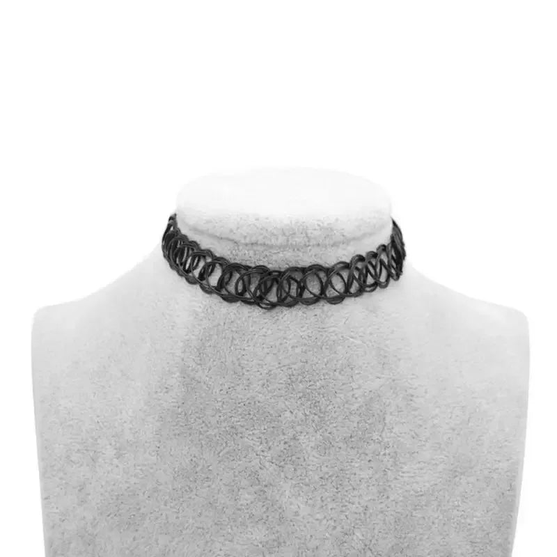 Collar Choker Gótico Negro Vintage – Gargantilla Trenzada Elástica para Mujer Estilo Punk y Moda Alternativa