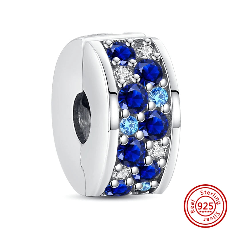Charm Clip Plata 925 con Corazones, Corona y Concha | CZ Pavé Brillante | Compatible Pandora Original