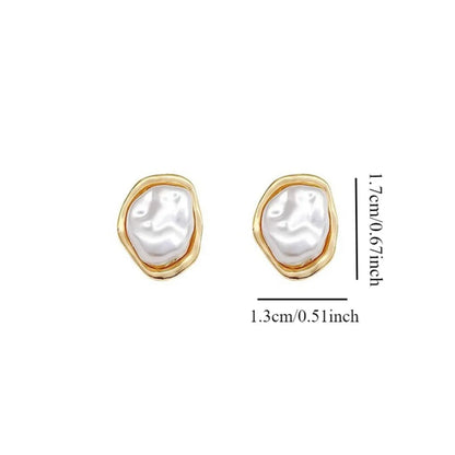 2PCS Pendientes Elegantes de Perla Imitación – Diseño Geométrico Dorado y Plateado para Mujer, Joyería Moderna y Sofisticada