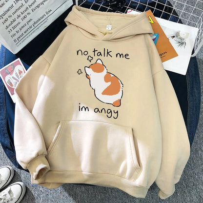 Hoodie Oversize Mujer Algodón | Sudadera Gato Enojado Hip Hop Streetwear Casual