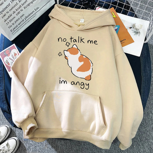 Hoodie Oversize Mujer Algodón | Sudadera Gato Enojado Hip Hop Streetwear Casual