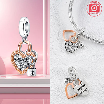 Charm Colgante Pareja Plata 925 y Oro Rosa | Compatible Pandora Original | Pulsera o Collar Mujer