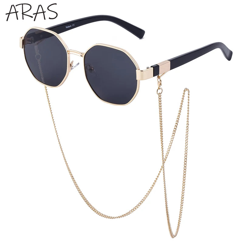 Gafas de Sol Poligonales con Cadena para Mujer | Tendencia 2025 Lujo y Estilo Único