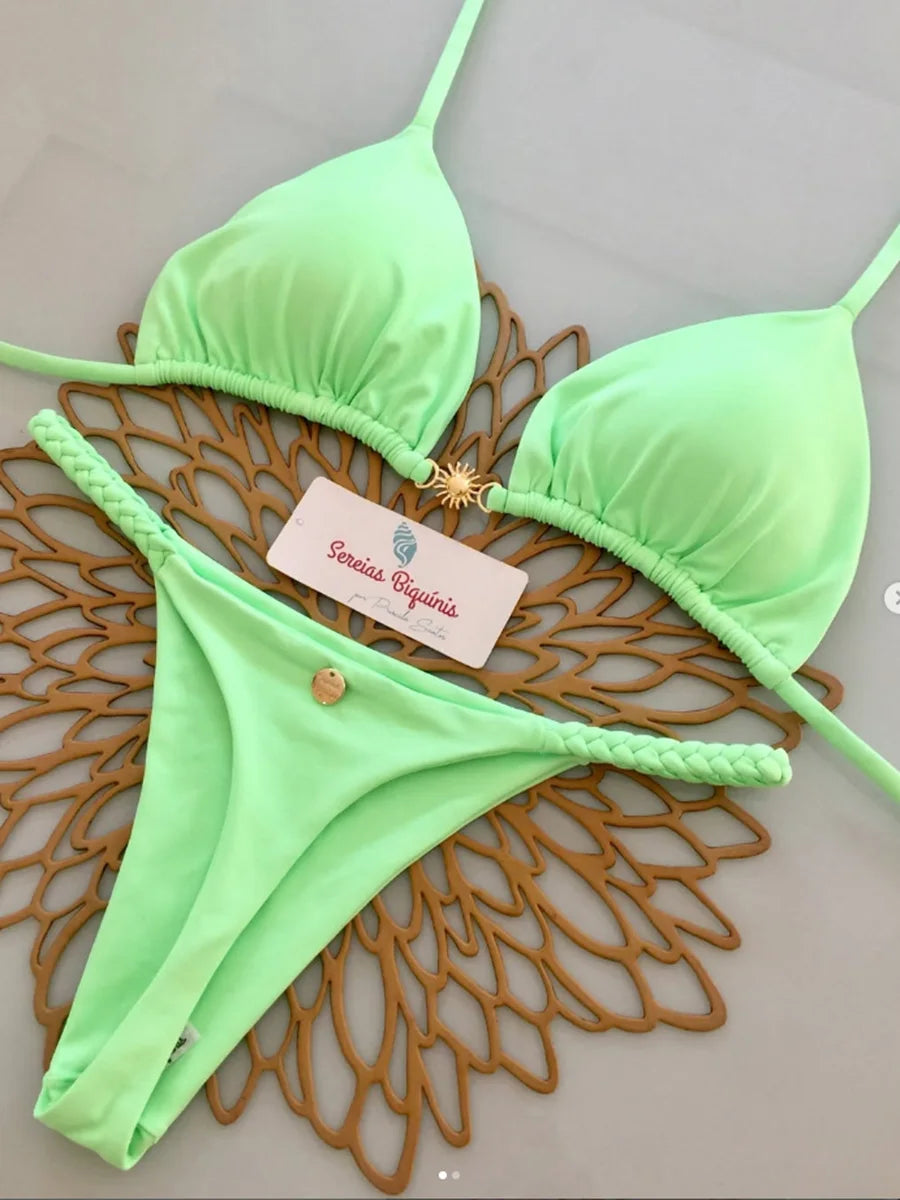 Micro Bikini Sexy Mujer 2025 | Push-Up Brasileño Halter Playa y Piscina