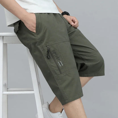 Shorts Cargo de Algodón para Hombre – Rodilla, Bolsillo con Cremallera, Cintura Elástica, Climbing, Jogger, Casual y Deportivo