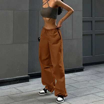 Pantalones Cargo Mujer Y2K | Parachute Oversize Tiro Bajo Pierna Ancha