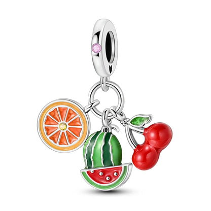 Charms de Plata 925 Frutas (Fresa, Cereza, Manzana y Aguacate) – Abalorios Coloridos para Pulseras Originales