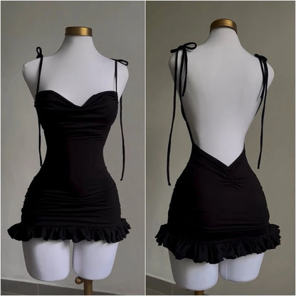 Vestido Corto Sexy Mujer 2024 | Estilo Y2K Ajustado con Espalda Abierta y Lazo