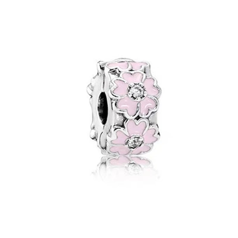 Charm Plata 925 Flores Rosadas | Cerezo y Margarita Brillante Compatible Pandora