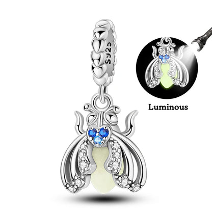 100% 925 Sterling Silver Creative Blue Luminous Firefly Charms Pendants Fit Qikaola 925 Original Bracelets DIY Birthday Jewelry