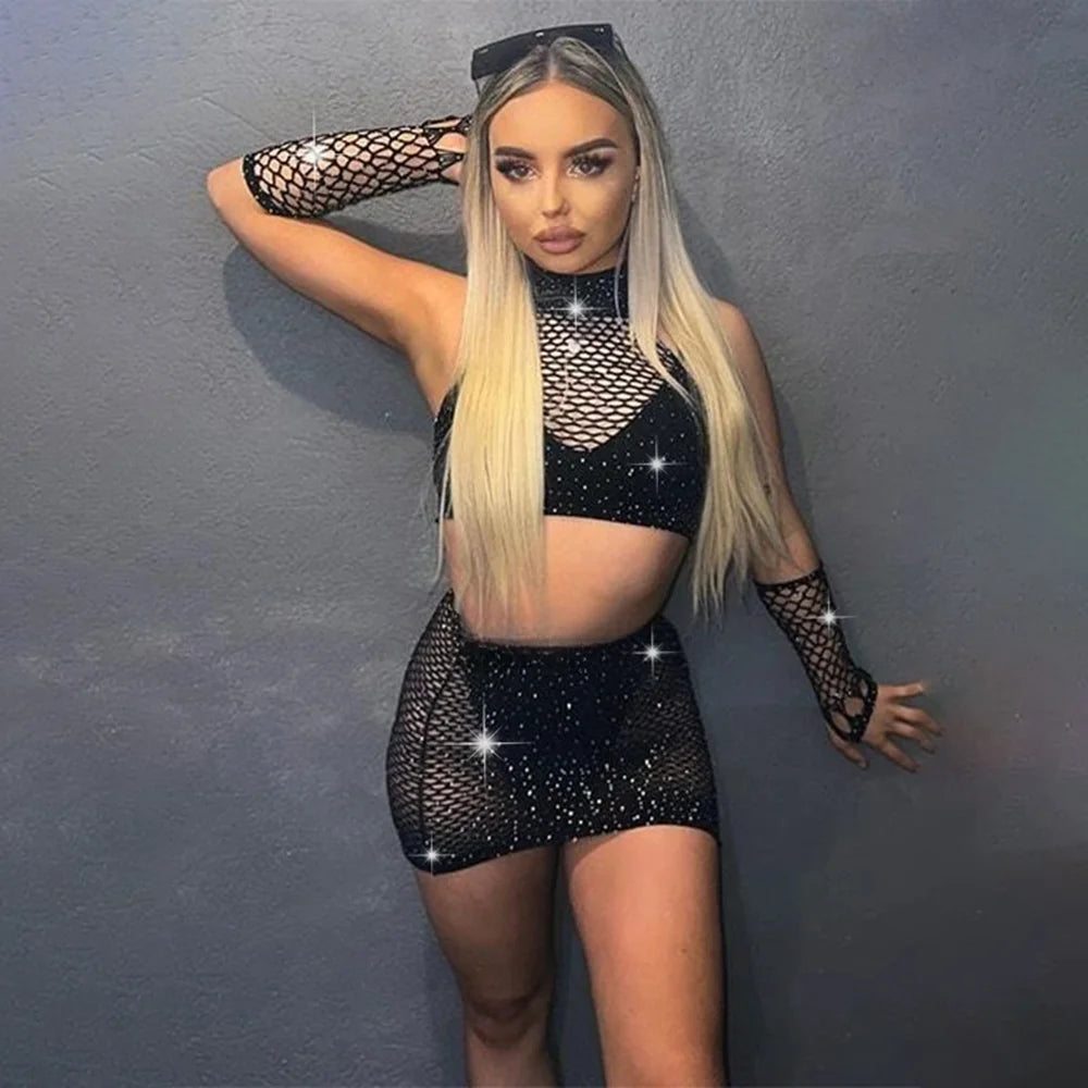 Mini Vestido Lencería Mujer 2025 | Body con Diamantes y Crotchless Rosa