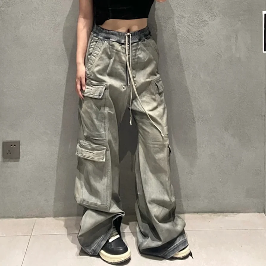 Jeans Cargo Oversize Multibolsillos Unisex | Pantalones Vaqueros Baggy Streetwear Wide Leg con Cintas