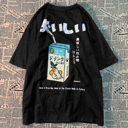 Camiseta Oversized Gato Japonés | Hombre y Mujer | Manga Corta Casual Streetwear Algodón Harajuku