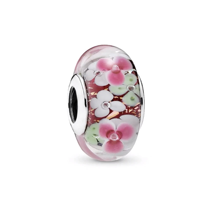 Charm Plata 925 Flores Rosadas | Cerezo y Margarita Brillante Compatible Pandora