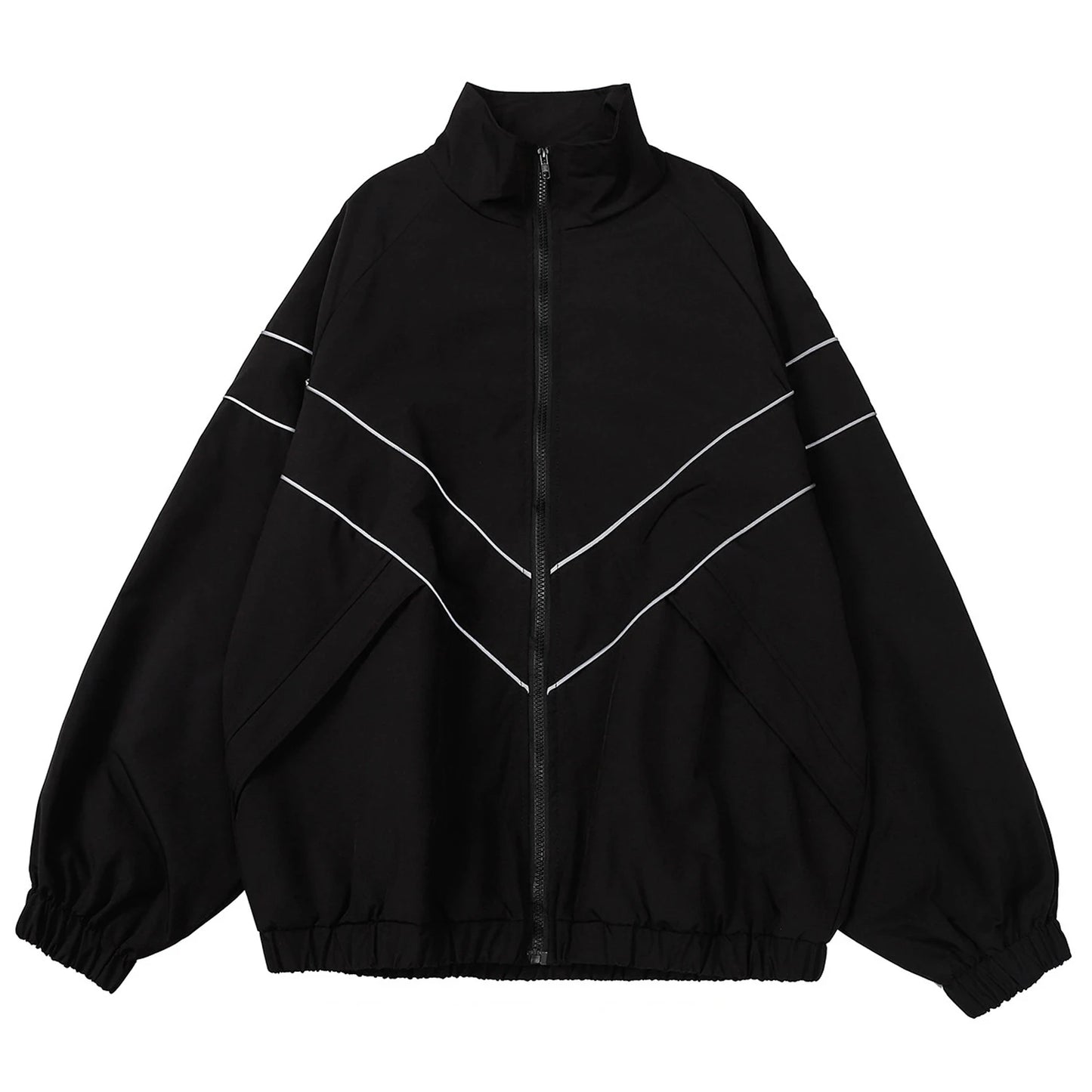 Chaqueta Reflectiva con Rayas para Hombre 2025 – Abrigo Hip Hop Streetwear, Rompevientos Delgado con Cremallera, Estilo Harajuku en Negro y Azul