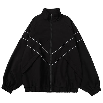 Chaqueta Reflectiva con Rayas para Hombre 2025 – Abrigo Hip Hop Streetwear, Rompevientos Delgado con Cremallera, Estilo Harajuku en Negro y Azul