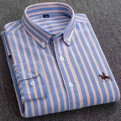 Camisa Hombre 2024 | Oxford de Algodón con Bordado de Caballo y Manga Larga Oversize