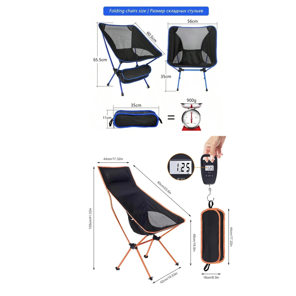 Silla Plegable Ultraligera – Portátil de Aluminio y Nylon para Camping, Pesca y Jardín