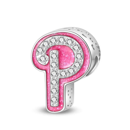 Charm letra alfabeto A-Z con circonias rosas en plata 925 – Abalorio elegante para pulseras tipo Pandora, joyería DIY personalizada