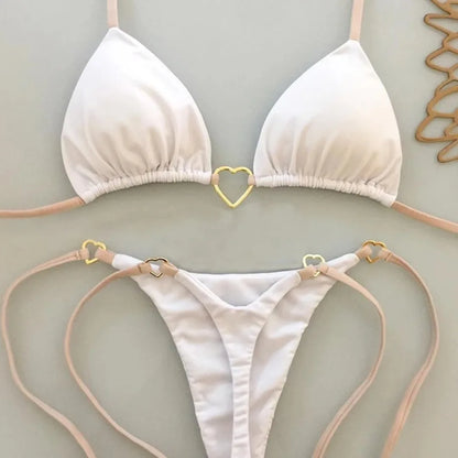 Bikini Blanco Mujer 2025 | Traje de Baño de Cintura Baja con Cordón