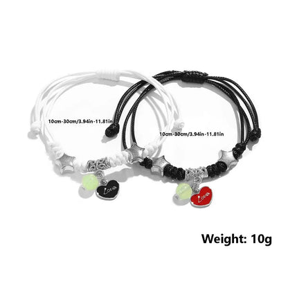 Set de 2 Pulseras Luminosas para Pareja – Cuentas Brillantes con Estrella, Gato, Flor, Corazón y Luna
