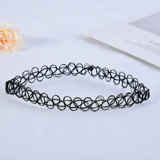 Collar Choker Gótico Negro Vintage – Gargantilla Trenzada Elástica para Mujer Estilo Punk y Moda Alternativa