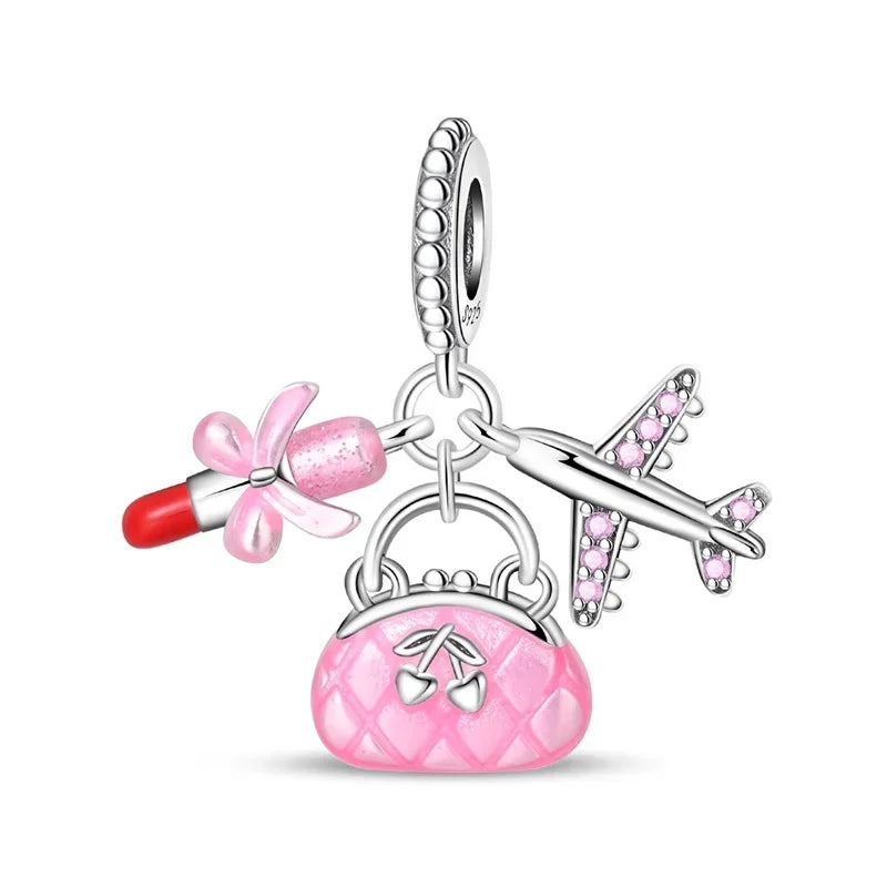 Charm Plata 925 Colgante Rosa Mariposa Corazón Flor Pájaro | Dije Para Pulsera Pandora Compatible