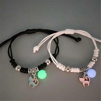 Set de 2 Pulseras Luminosas para Pareja – Cuentas Brillantes con Estrella, Gato, Flor, Corazón y Luna