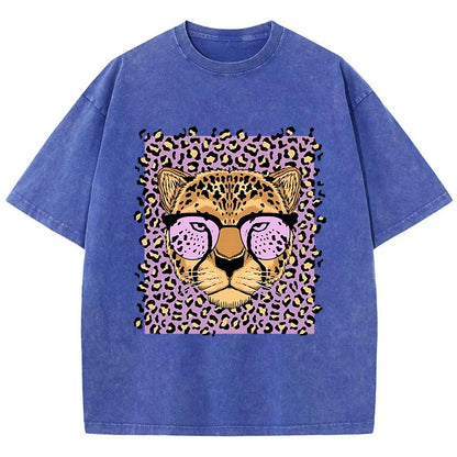 Camiseta Oversize Mujer Vintage | Algodón Lavado Ácido Estampado Leopardo Caricaturas