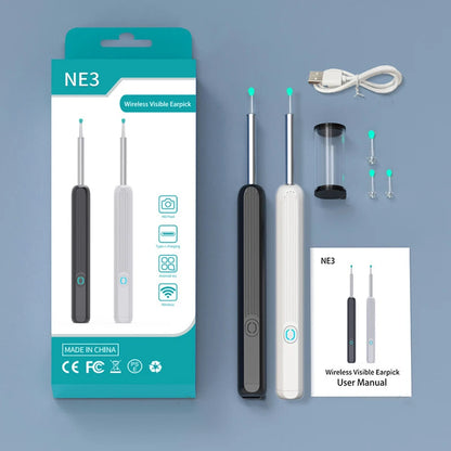 Limpiador de Oídos con Cámara HD 5MP y Luz LED | Kit Inteligente de Limpieza Auricular Inalámbrico USB Recargable