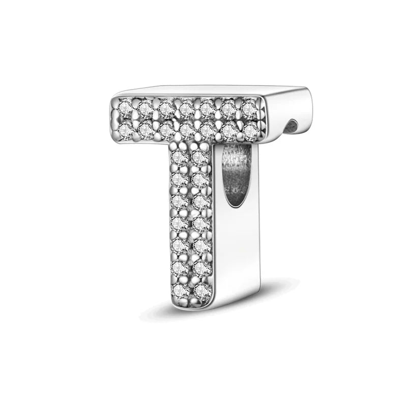 Charm letra alfabeto A-Z con circonias rosas en plata 925 – Abalorio elegante para pulseras tipo Pandora, joyería DIY personalizada