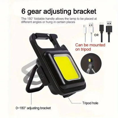 Mini Linterna LED COB Recargable USB – Llavero Portátil con Imán, 4 Modos de Luz para Camping, Pesca y Emergencias