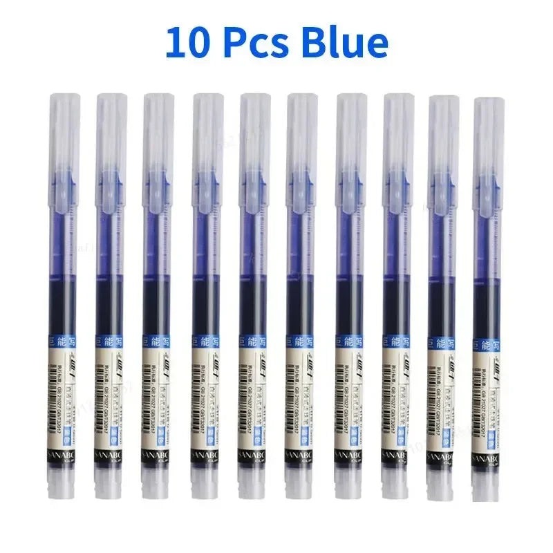 10Pcs High Quality Needle Type Gel Pen Straight Liquid Ballpoint Pens Perfect Kawaii Stationery for School/Office Writing Supply