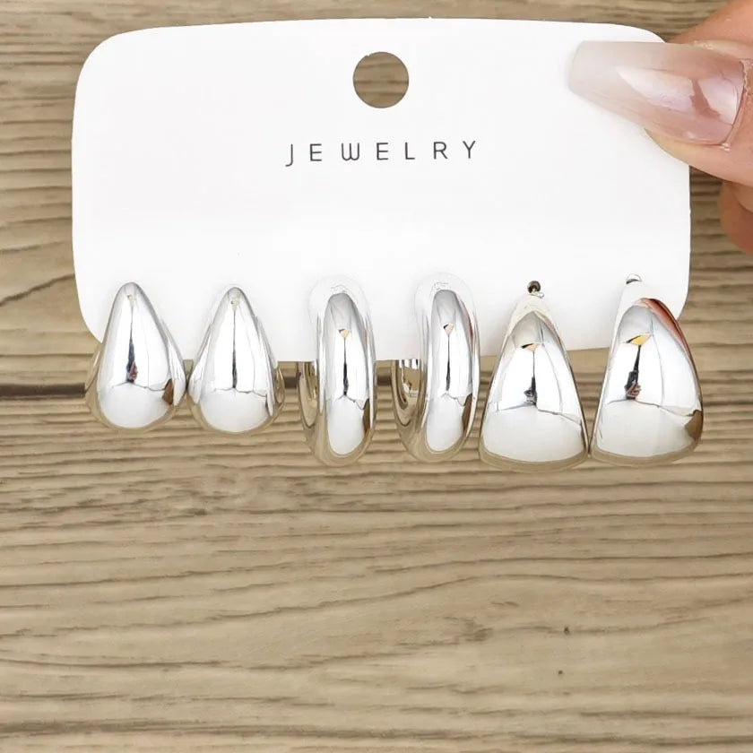 Set de 6 Aretes Aros Dorados Chunky para Mujer - Diseño Minimalista Elegante Estilo Europeo y Americano