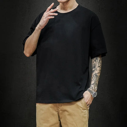 Camiseta Oversize de Verano para Hombre – T-shirt Sólida, Hip Hop Casual, Algodón, Manga Corta, Streetwear