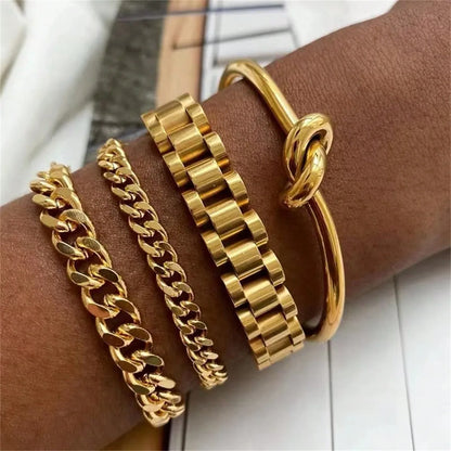 Pulsera Vintage 2024 Bañada en Oro 18K – Acero Inoxidable Unisex para Mujer y Hombre, Joyería de Moda Parejas Regalo