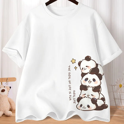 Camiseta Oversize Mujer Verano | Estampado Panda Tierno Casual Suave