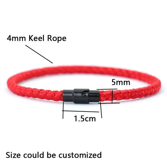 Pulsera Roja de la Suerte Unisex – Trenzada con Cuerda Keel y Micro Imán, Joyería de Pareja para Prosperidad y Protección