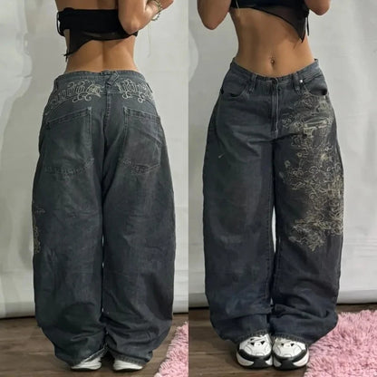 Jeans Baggy Bordados Hombre | Pantalones Oversize Y2K Hip Hop Streetwear Harajuku Cintura Alta Pierna Ancha