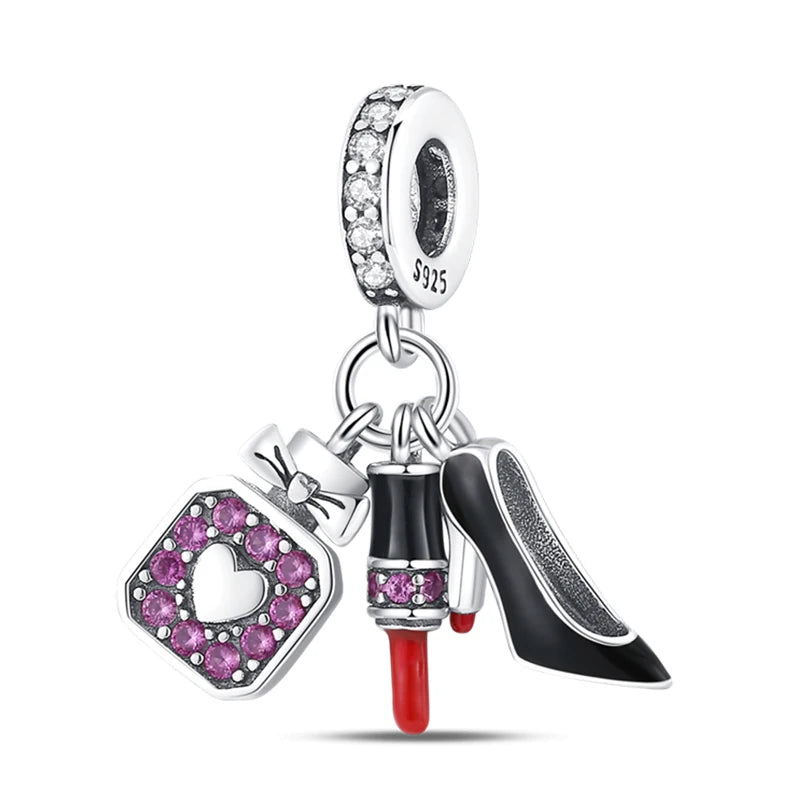 S925 Silver Color Butterfly Daisy Rose Crown Perfume Charms Beads Fit Pan Original Bracelets DIY Fine Jewelry Making Gifts