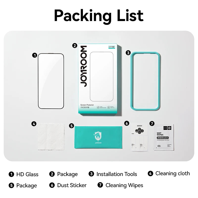 Joyroom Protector de Pantalla de Vidrio Templado HD | Compatible con iPhone 11/12/13/14/15/16 Pro Max | Protección Completa