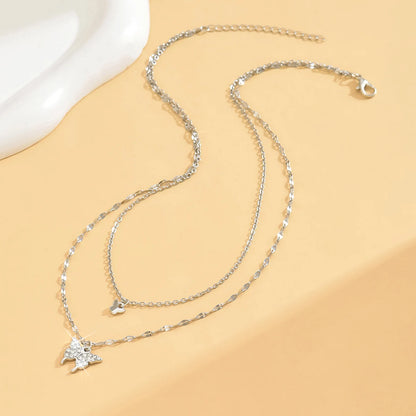 Collar Doble Capa con Mariposa Brillante – Joyería Elegante para Mujer, Ideal para Fiestas y Regalos