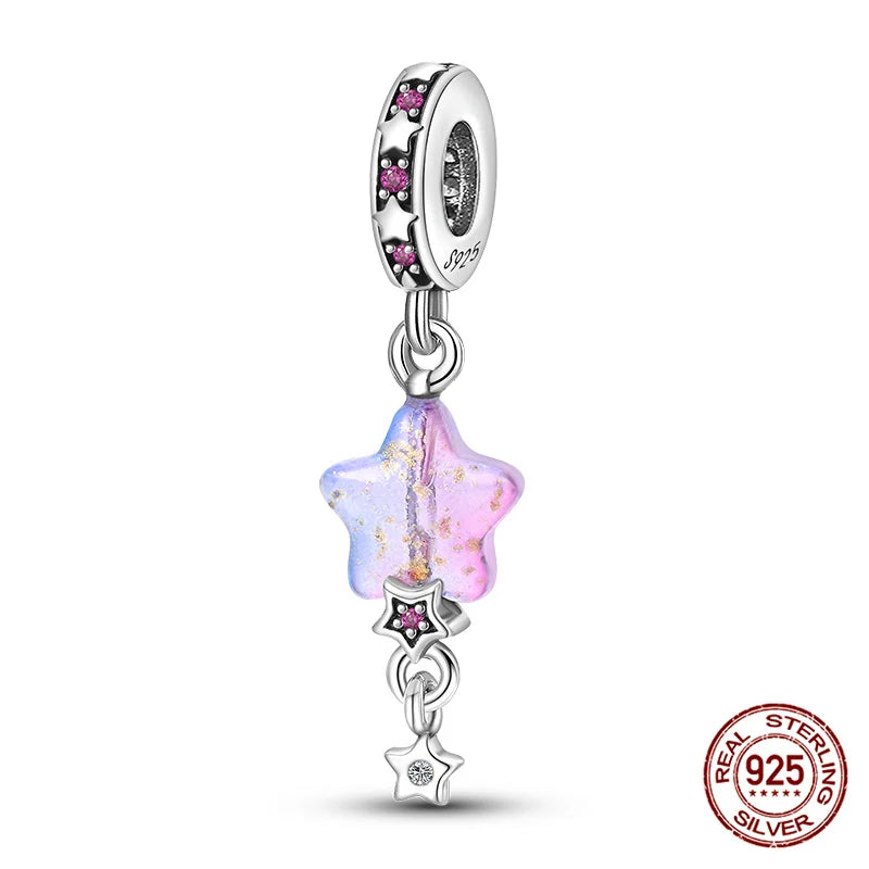 Charm luna y estrellas luminoso plata 925 – Abalorio brillante para pulsera tipo Pandora mujer