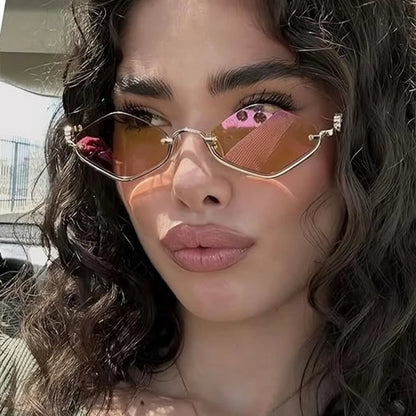 Gafas de Sol Poligonales Pequeñas Mujer | Estilo Vintage Cat Eye Marco Metálico