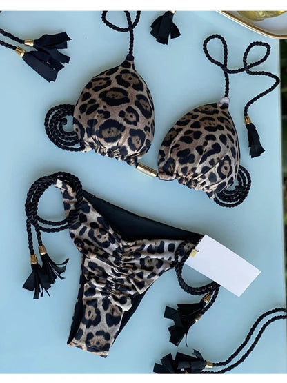 Bikini Mujer 2025 | Triángulo Multicolor Sin Espalda con Cordón