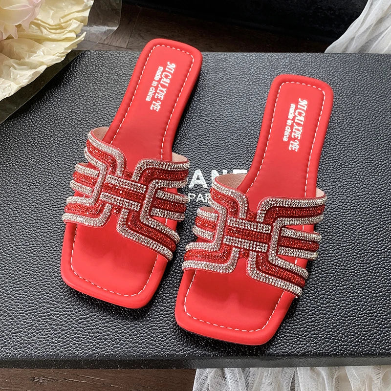 Sandalias Mujer 2025 | Slippers de Verano con Rhinestones y Tacón Plano